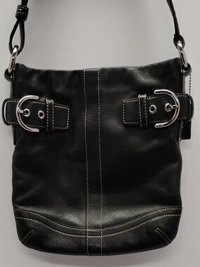 Coach Soho Shoulder Bag Black Leather White Contrast Stitch Y2K 2005